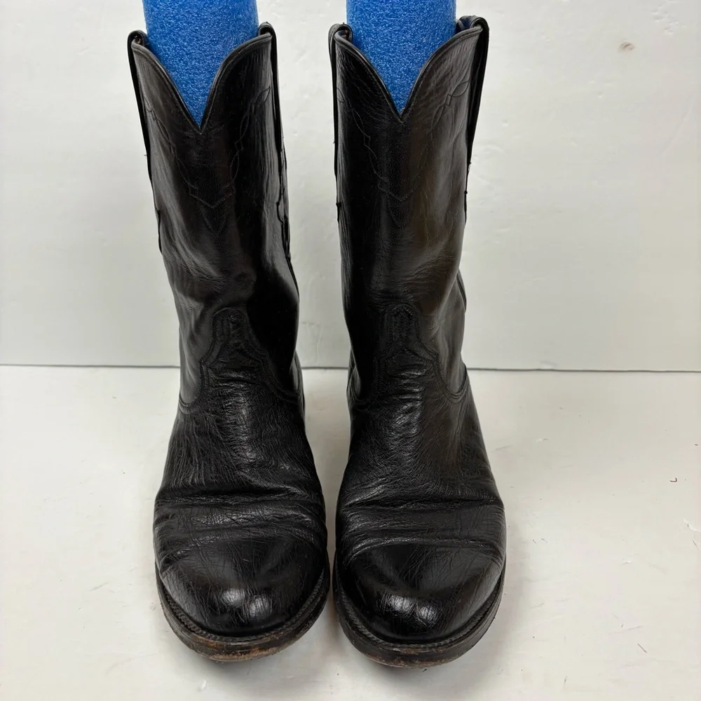 Vintage Lucchese Black Smooth Ostrich Leather Cowboy Boots Men’s size 7D L8008